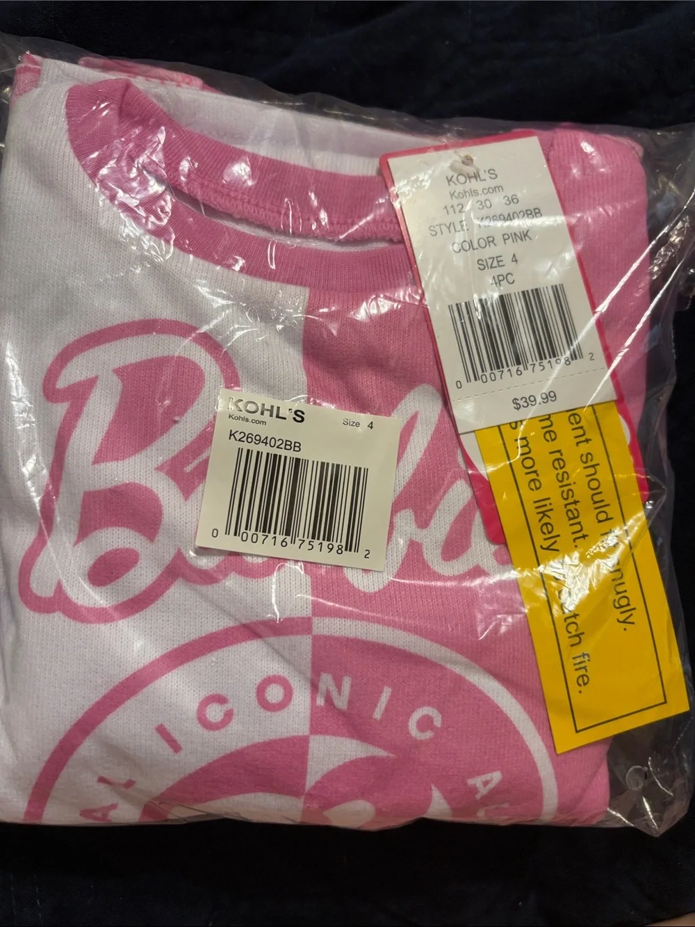 Barbie Pink & White Girls 4-Piece Snug Fit Pajama Set